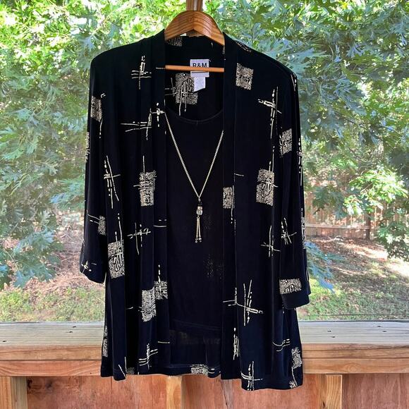 R&M Richards Women's Vintage 80's Era Black & Gold Layered Look Jacket Size 16 - Picture 1 of 9